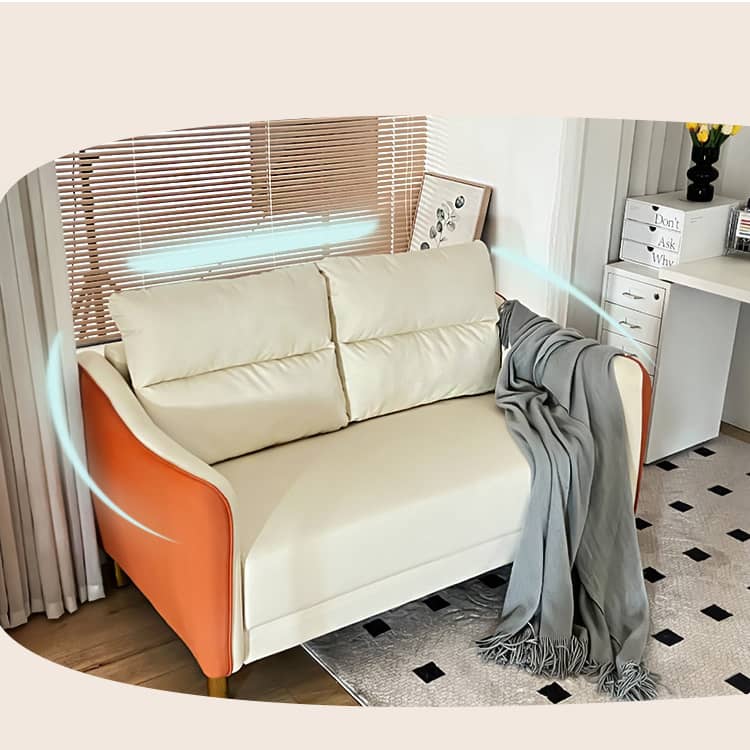 Stylish Techno Fabric Sofa - Available in Orange, Off White, Khaki, Black, Light Gray, and Dark Blue with Wood Accents qm-16