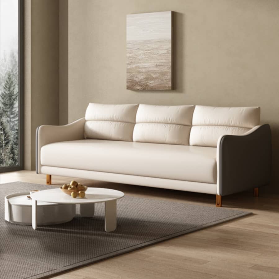 Stylish Techno Fabric Sofa - Available in Orange, Off White, Khaki, Black, Light Gray, and Dark Blue with Wood Accents qm-16