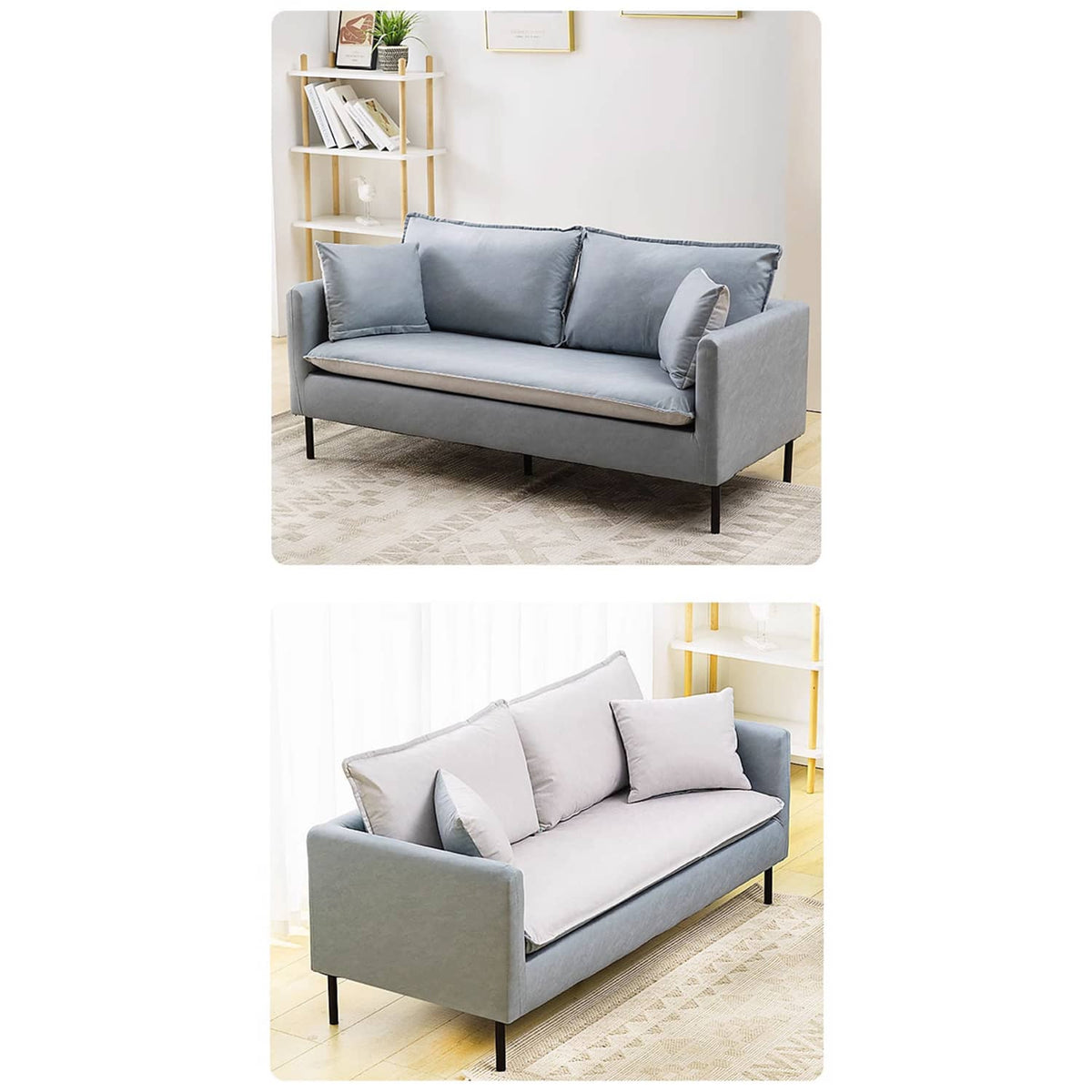 Stylish Mint Green & Dark Blue Sofa with Techno Fabric for Modern Living Rooms qm-5