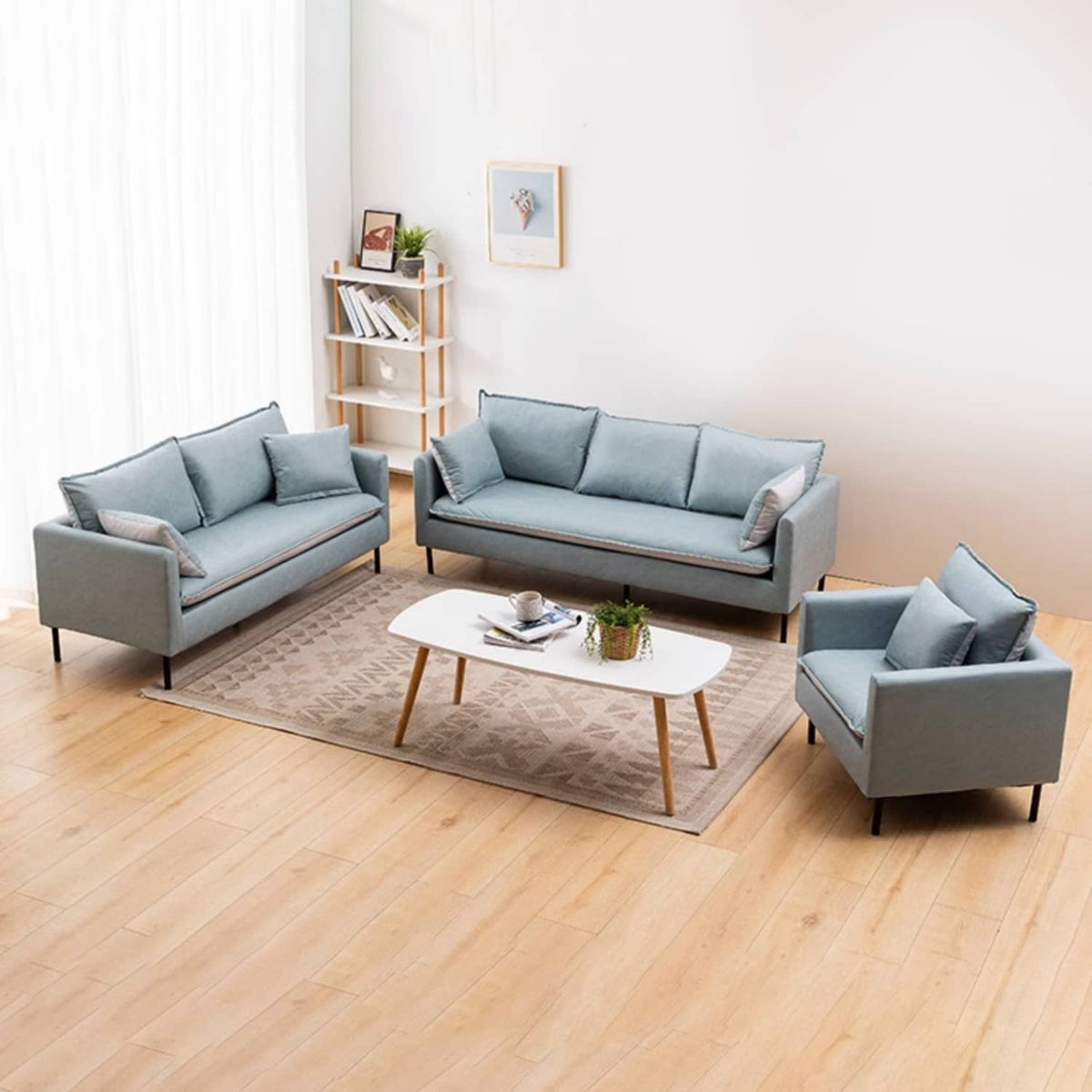 Stylish Mint Green & Dark Blue Sofa with Techno Fabric for Modern Living Rooms qm-5