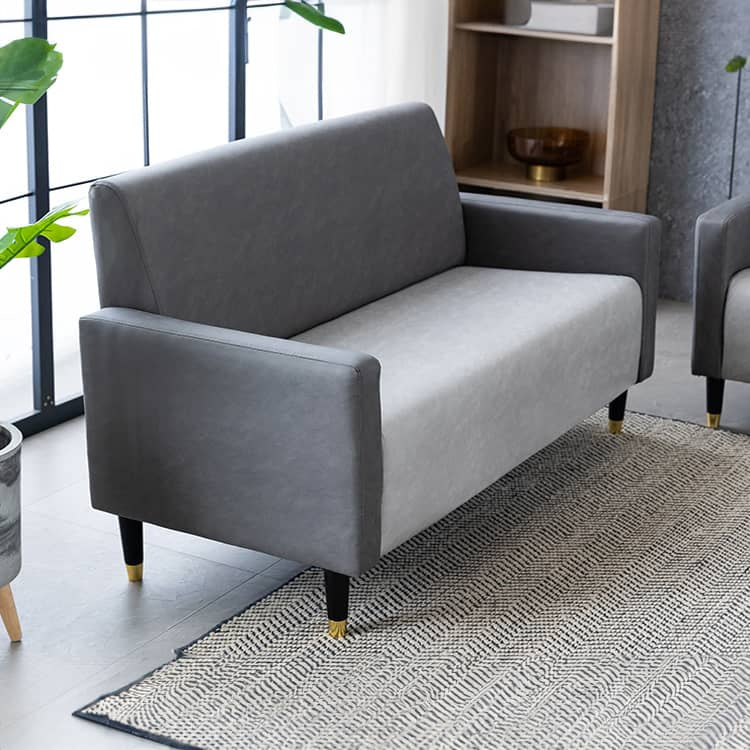 Stylish Dark Blue and Light Gray Sofa with Green Wood Accents - Techno Fabric and Cotton Blend for Ultimate Comfort qm-6