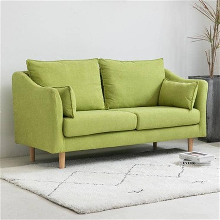 Stylish Mint Green & Yellow Cotton Sofa with Dark Wood Accents - Perfect for Modern Living Room Decor qm-7