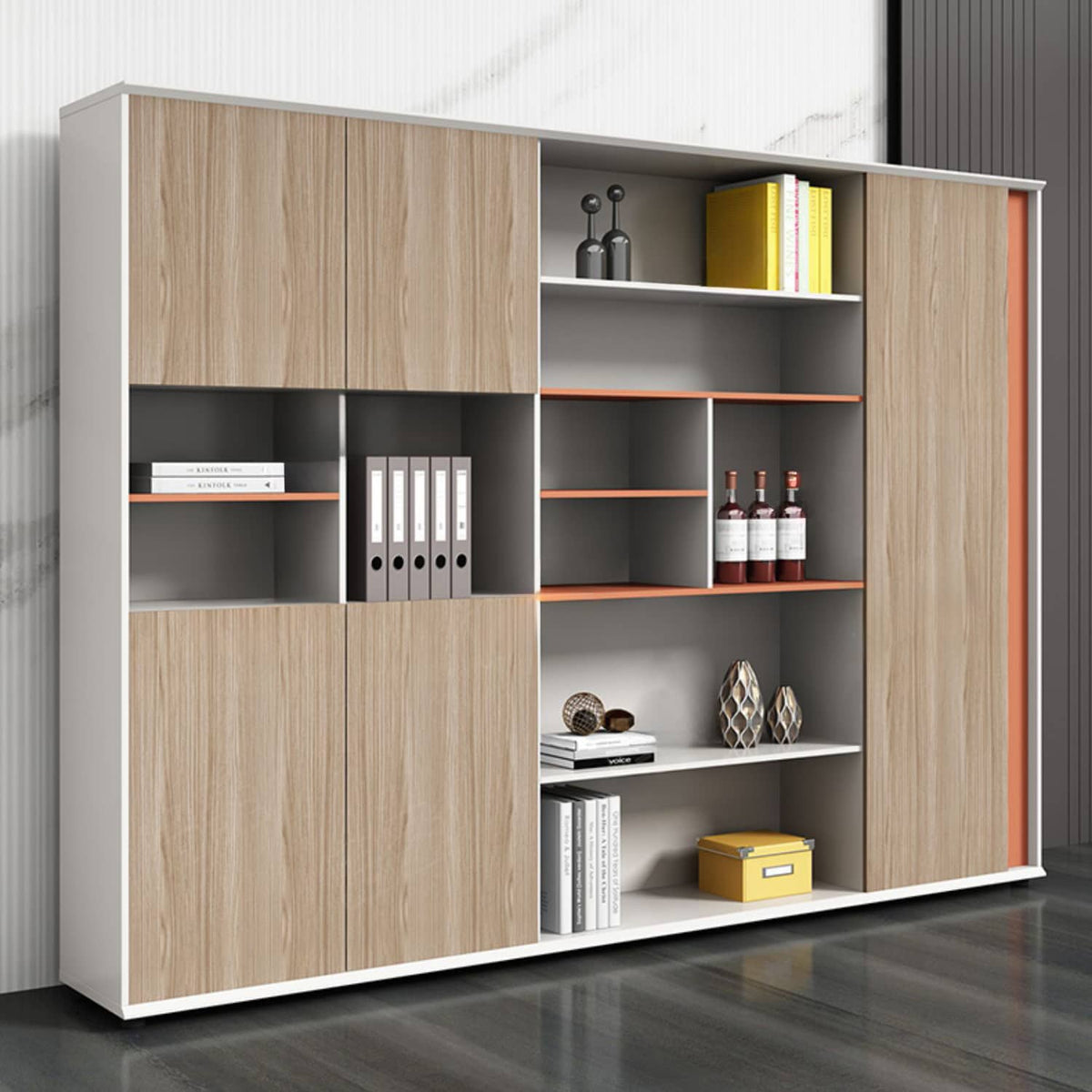 Stylish White Particle Board Cabinet with Natural Wood Accents - Perfect for Modern Living Spaces qs-156