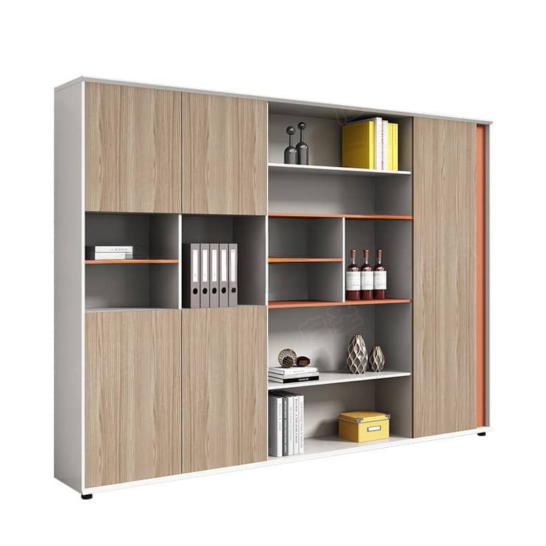 Stylish White Particle Board Cabinet with Natural Wood Accents - Perfect for Modern Living Spaces qs-156