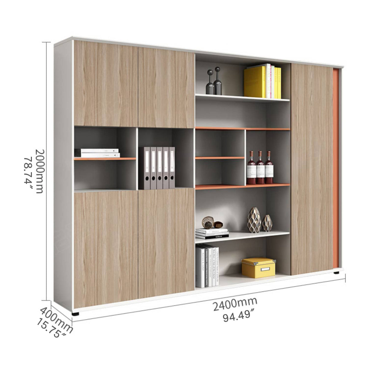 Stylish White Particle Board Cabinet with Natural Wood Accents - Perfect for Modern Living Spaces qs-156