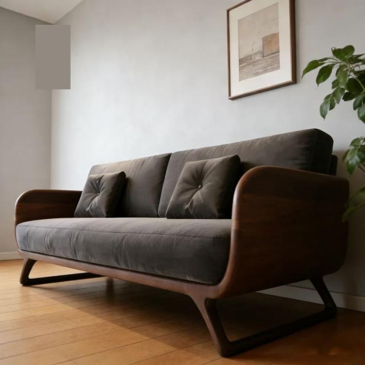 Minimalist Solid Wood Sofa, North American Black Walnut Straight-Line Fabric Couch for Small Living Spaces ssbm-0203-36