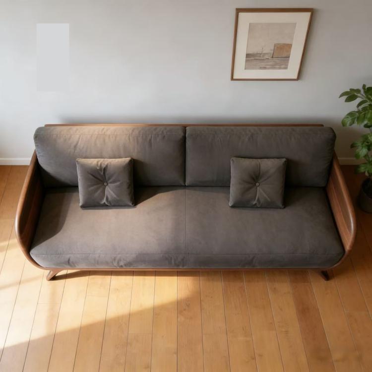Minimalist Solid Wood Sofa, North American Black Walnut Straight-Line Fabric Couch for Small Living Spaces ssbm-0203-36