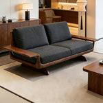 Black Walnut Solid Wood Sofa, Minimalist Straight-Line 3-Seater Blue Fabric Couch for Living Room sym-0226-64