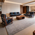 Black Walnut Solid Wood Sofa, Minimalist Straight-Line 3-Seater Blue Fabric Couch for Living Room sym-0226-64