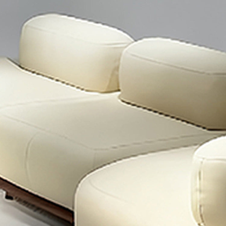Italian Modern Minimalist Curved Solid Wood Leather Sofa, Soft Cream-Tone Luxury Couch sz-0207-46