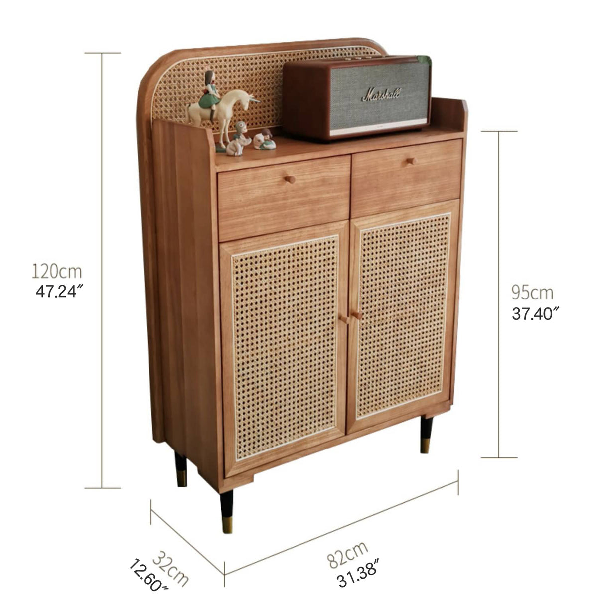 Stylish Rattan & Ash Wood Multi-Layer Cabinet with Metal Accents tzm-514