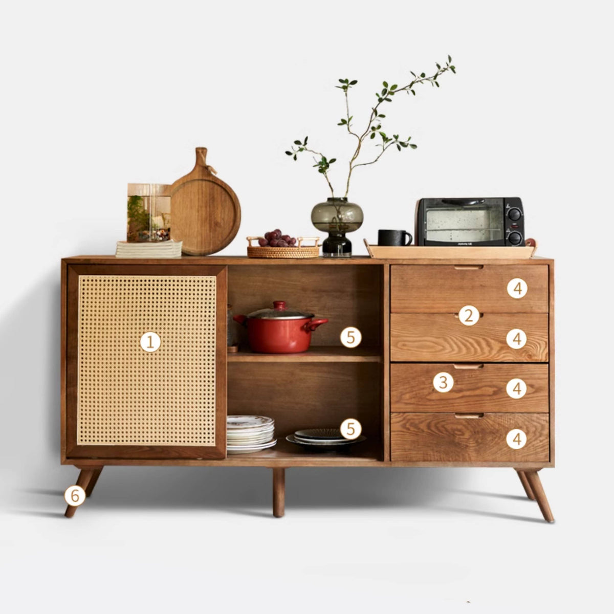 Elegant Ash Wood Cabinet with Natural Rattan Accents and Multi-Layer Construction tzm-515