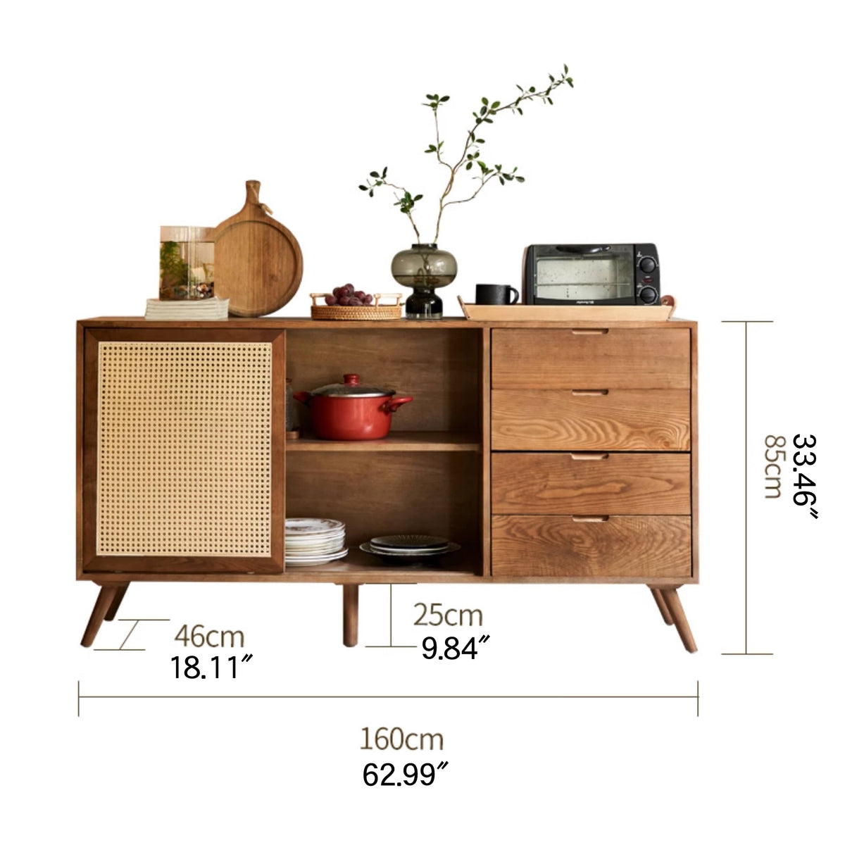 Elegant Ash Wood Cabinet with Natural Rattan Accents and Multi-Layer Construction tzm-515