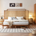 Elegant Natural Wood Makeup Table with Rattan and Ash Wood Accents, Glass Top tzm-525