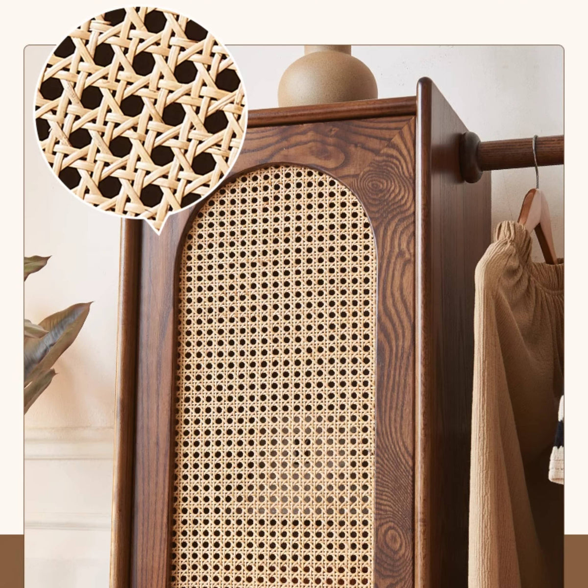 Stylish Brown Rattan Cabinet with Elegant Ash Wood Finish tzm-526