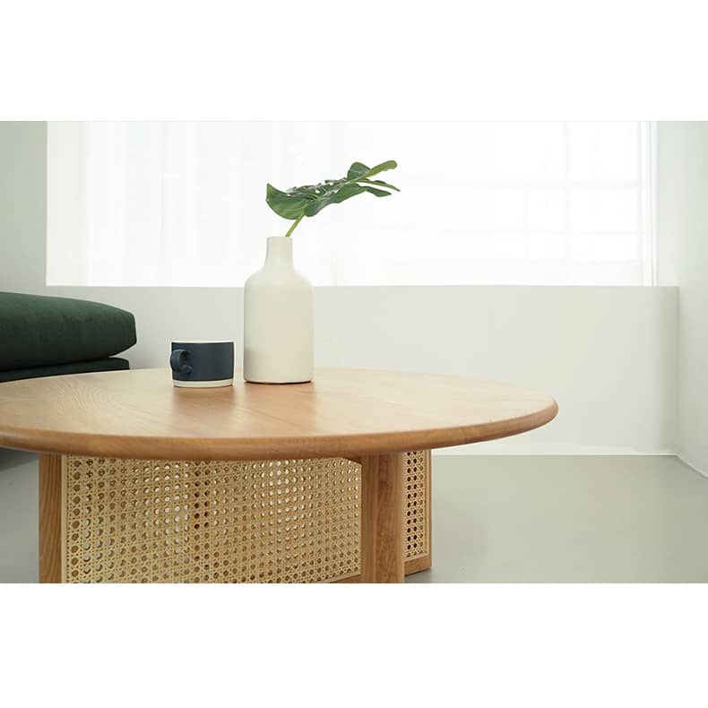 Natural Oak Wood Tea Table with Rattan Accents: Timeless Elegance for Your Living Room tzm-527