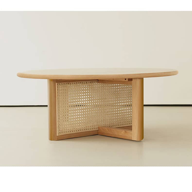 Natural Oak Wood Tea Table with Rattan Accents: Timeless Elegance for Your Living Room tzm-527