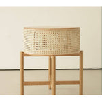 Stylish Natural Oak Wood Tea Table with Rattan Accents tzm-528