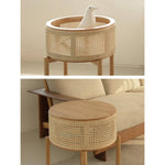 Stylish Natural Oak Wood Tea Table with Rattan Accents tzm-528