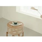 Stylish Natural Oak Wood Tea Table with Rattan Accents tzm-528