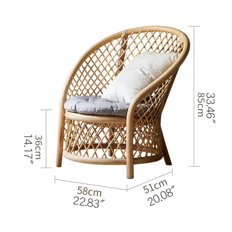 Elegant Rattan Chair with Natural Wood Finish and Plush Cotton-Ramie Cushion tzm-530