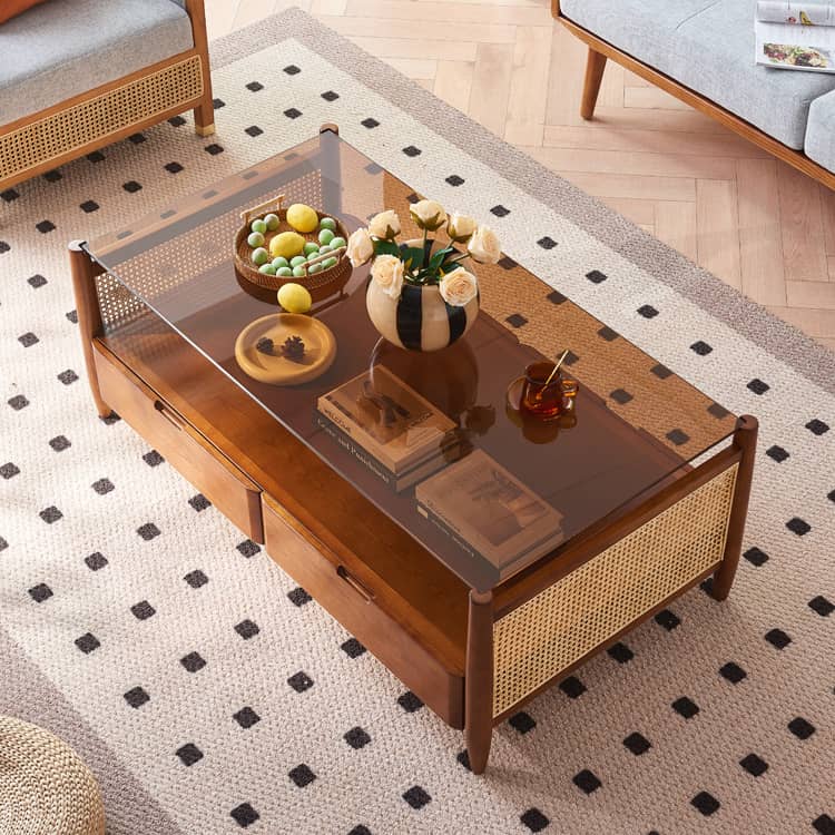 Elegant Brown Rattan & Ash Wood Tea Table - Perfect for Your Living Space tzm-531