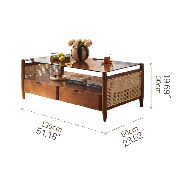 Elegant Brown Rattan & Ash Wood Tea Table - Perfect for Your Living Space tzm-531