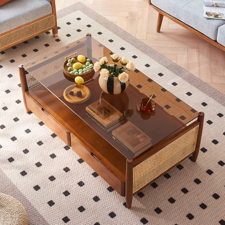 Stylish Brown Rattan Tea Table with Elegant Ash Wood Finish tzm-532