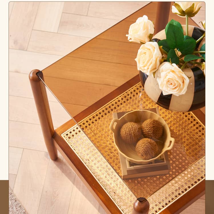 Stylish Brown Rattan Tea Table with Elegant Ash Wood Finish tzm-532
