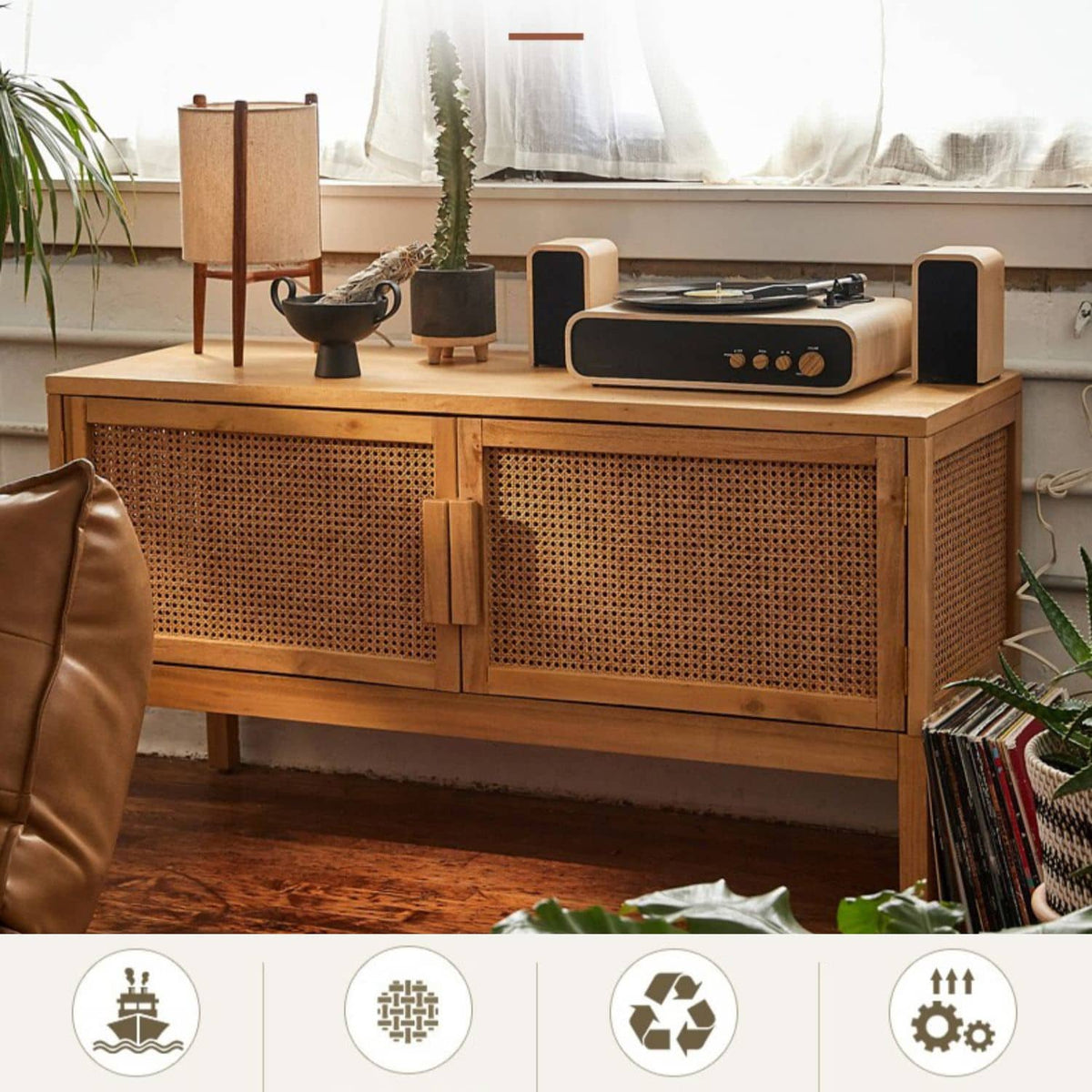 Natural Ash Wood Rattan Cabinet - Elegant Home Storage Solution tzm-533