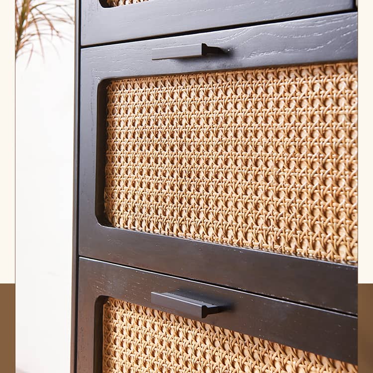 Sleek Black Ash Wood Cabinet with Natural Rattan Accents – Perfect Home Storage Solution tzm-536