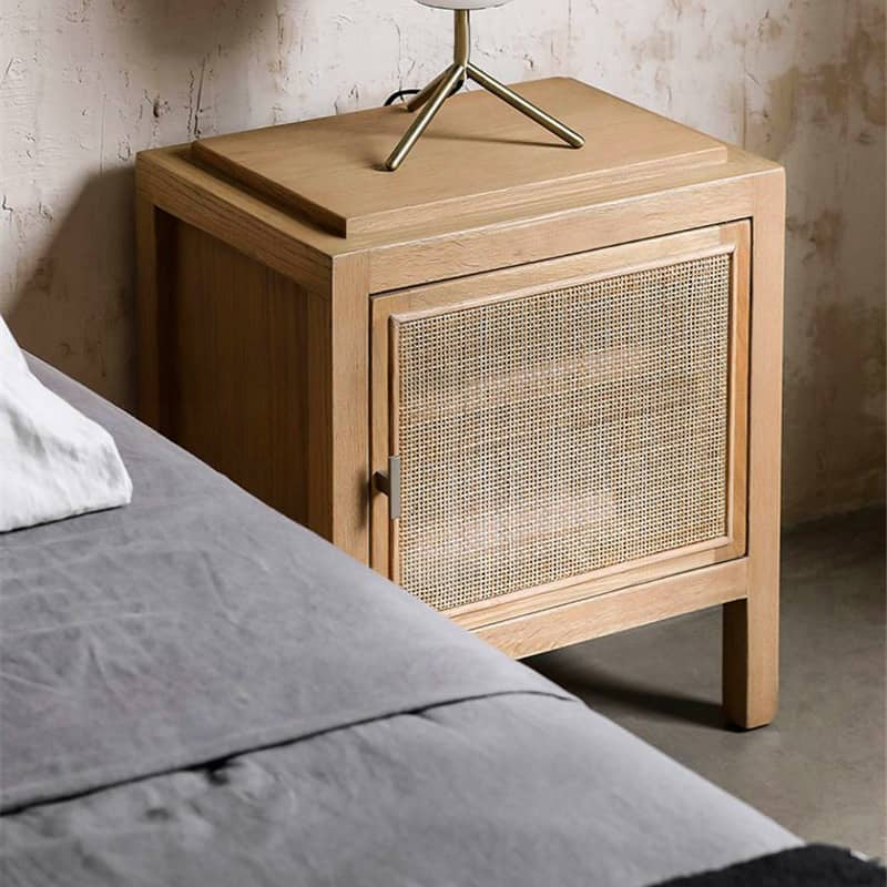 Natural Ash Wood Rattan Bedside Cupboard - Elegant Bedroom Storage Solution tzm-538