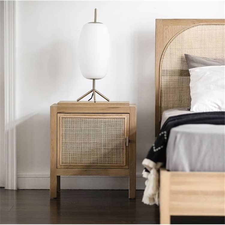 Natural Ash Wood Rattan Bedside Cupboard - Elegant Bedroom Storage Solution tzm-538