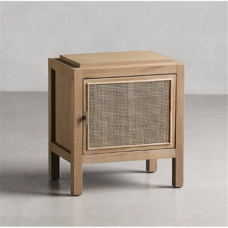 Natural Ash Wood Rattan Bedside Cupboard - Elegant Bedroom Storage Solution tzm-538