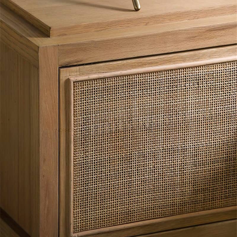 Natural Ash Wood Rattan Bedside Cupboard - Elegant Bedroom Storage Solution tzm-538