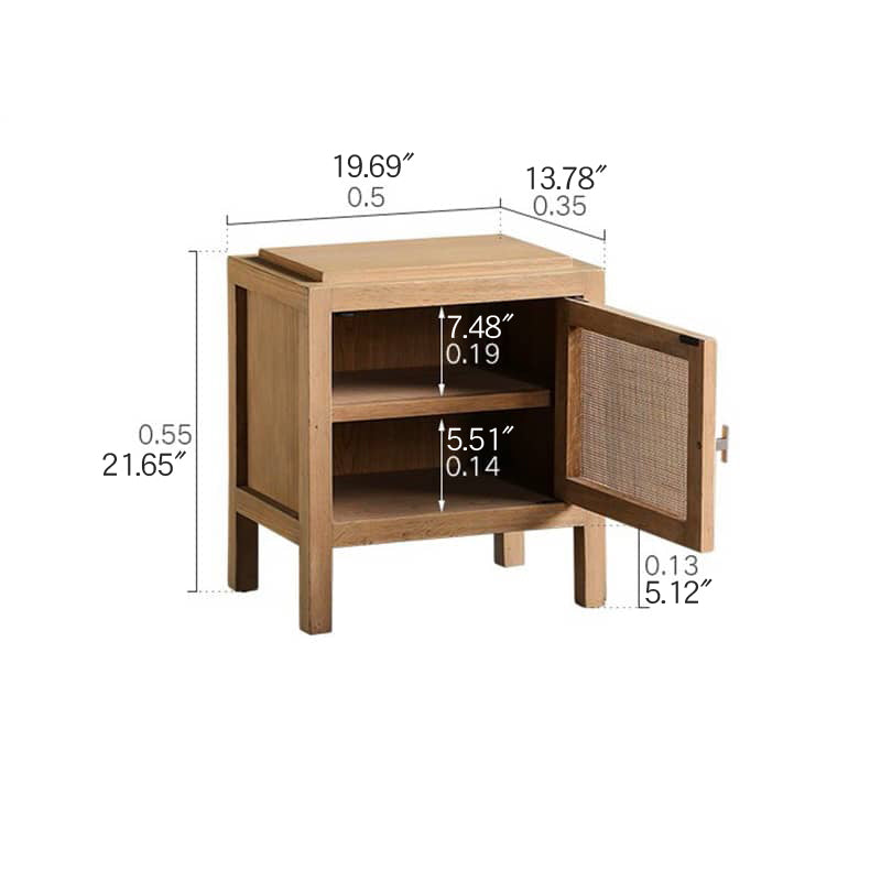 Natural Ash Wood Rattan Bedside Cupboard - Elegant Bedroom Storage Solution tzm-538