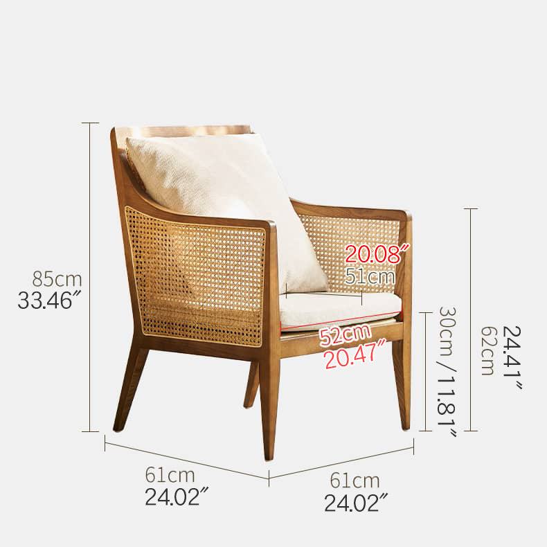 Modern Multi-Tone Rattan & Ash Wood Chair with Cotton-Ramie Upholstery tzm-541