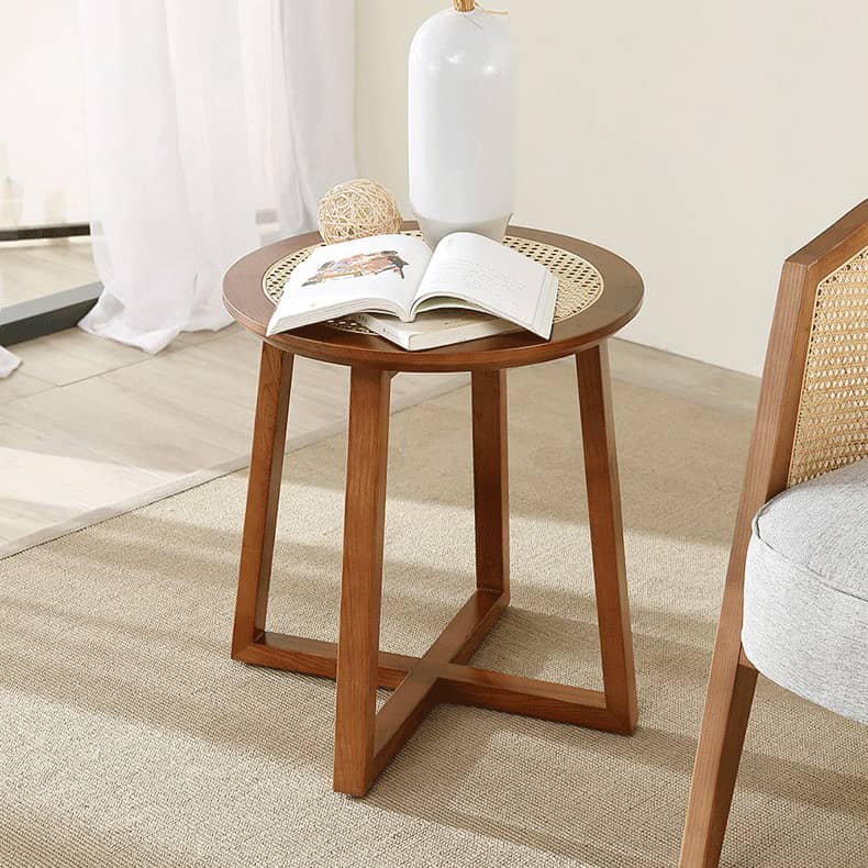 Elegant Brown Rattan Ash Wood Tea Table - Perfect for Stylish Living Spaces tzm-542