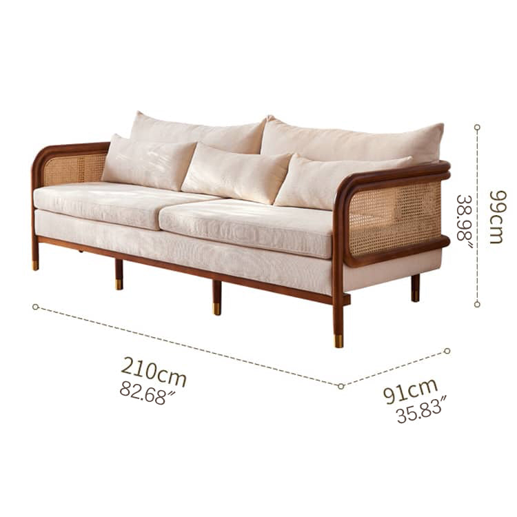 Luxurious Brown & Off-White Rattan Sofa with Ash Wood Frame and Silk Cotton-Ramie Fill tzm-543