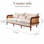 Modern Minimalist Solid Wood & Rattan Fabric Sofa Set, Beige Scandinavian Living Room Couch, 2-Seater/3-Seater tzm-543