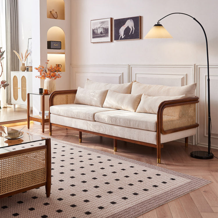 Modern Minimalist Solid Wood & Rattan Fabric Sofa Set, Beige Scandinavian Living Room Couch, 2-Seater/3-Seater tzm-543