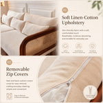 Modern Minimalist Solid Wood & Rattan Fabric Sofa Set, Beige Scandinavian Living Room Couch, 2-Seater/3-Seater tzm-543