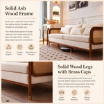 Modern Minimalist Solid Wood & Rattan Fabric Sofa Set, Beige Scandinavian Living Room Couch, 2-Seater/3-Seater tzm-543