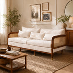 Modern Minimalist Solid Wood & Rattan Fabric Sofa Set, Beige Scandinavian Living Room Couch, 2-Seater/3-Seater tzm-543