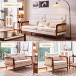 Modern Minimalist Solid Wood & Rattan Fabric Sofa Set, Beige Scandinavian Living Room Couch, 2-Seater/3-Seater tzm-543