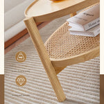 Black Rattan Tea Table with Natural Ash Wood Finish tzm-545