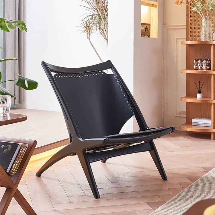 Sleek Black Ash Wood Chair with Premium Synthetic Leather Seat – Natural Wood Finish tzm-546