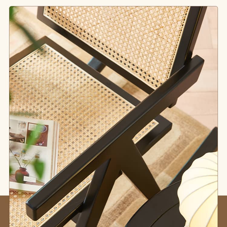 Stylish Black Ash Wood Chair with Natural Rattan Seat tzm-547