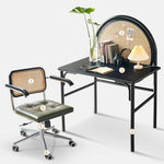 Stunning Black Rattan Makeup Table with Natural Ash Wood Finish and Multi-Layer Board tzm-550