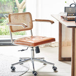 Modern Rattan & Ash Wood Chair with PU Leather and Stainless Steel Accents - Green & Orange Design tzm-551